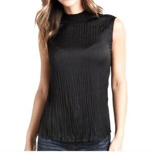 Vince black plisse mock neck shell blouse top L